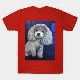 Miniature Toy Poodle Painting on Blue T-Shirt